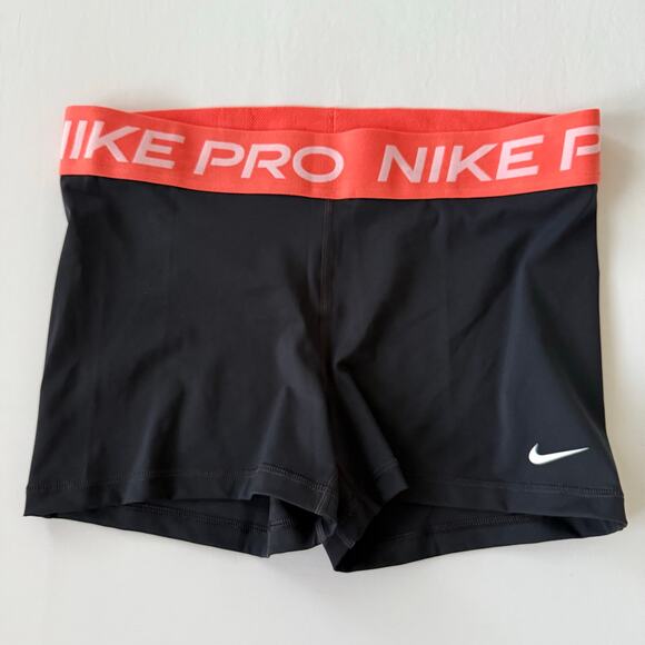 Nike Pro Black Shorts with Orange Waistband size L NWT - Picture 2 of 5